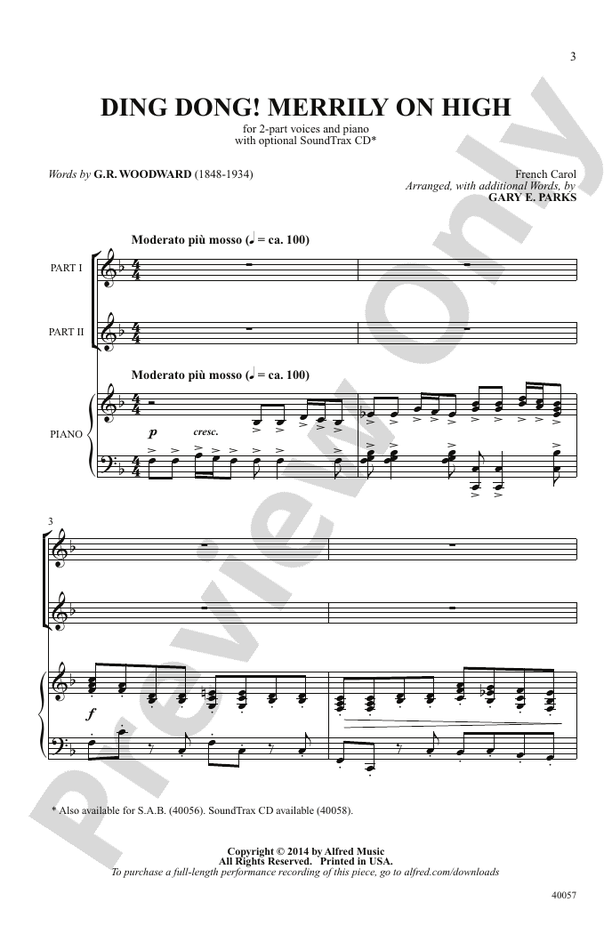 Ding Dong! Merrily on High - Arr. Gary E. Parks – 2-Part Choral Octavo (Digital Download)