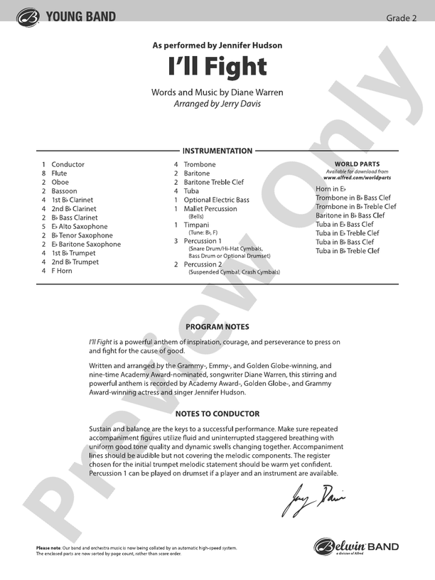 I'll Never Love Again (from A Star Is Born) - Concert Band Conductor Score & Parts (Digital Download)