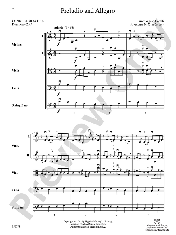 Preludio and Allegro – String Orchestra Conductor Score & Parts (Digital Download)