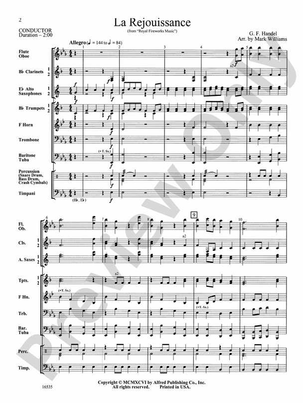 La Rejouissance from Royal Fireworks Music - Concert Band Conductor Score & Parts (Digital Download)