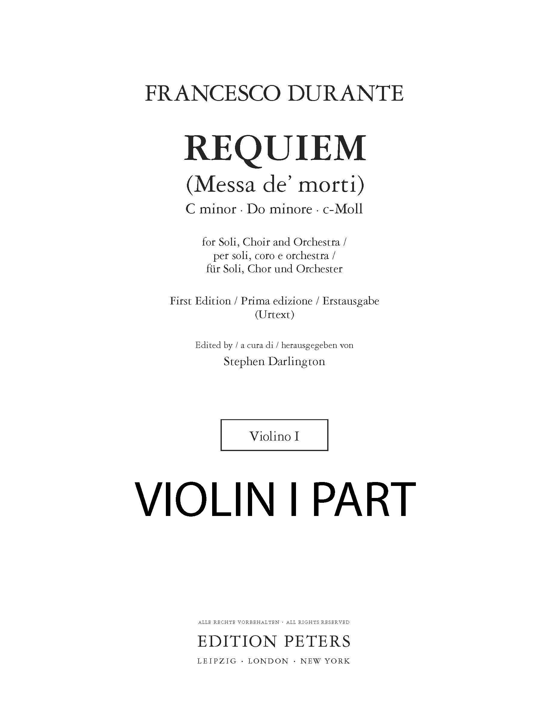 Durante - Requiem (Messa de' morti) (EP73044) - Violin 1 (Digital Download)