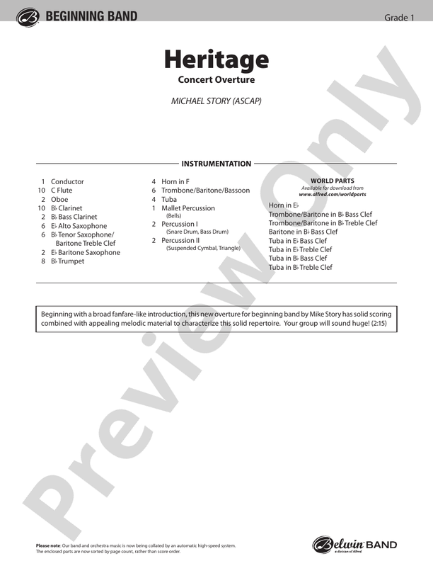 Heritage (Concert Overture) - Concert Band Conductor Score & Parts (Digital Download)