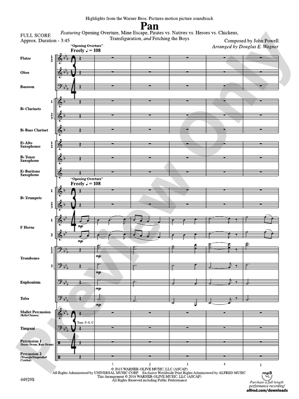 Pan: Highlights from the Warner Bros. Pictures Motion Picture Soundtrack - Concert Band Conductor Score & Parts (Digital Download)