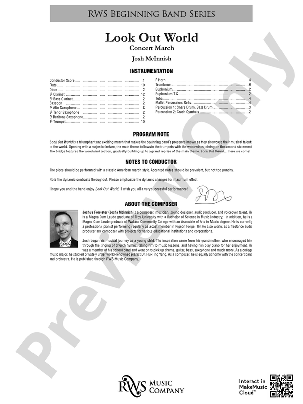 Look Out World - Concert March - Concert Band Conductor Score & Parts(Digital Download)