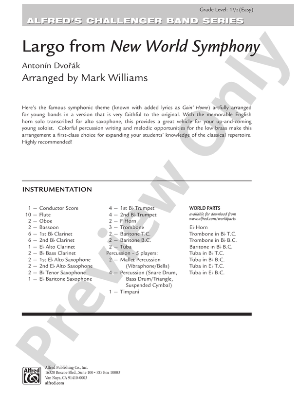 Largo from New World Symphony - Concert Band Conductor Score & Parts (Digital Download)