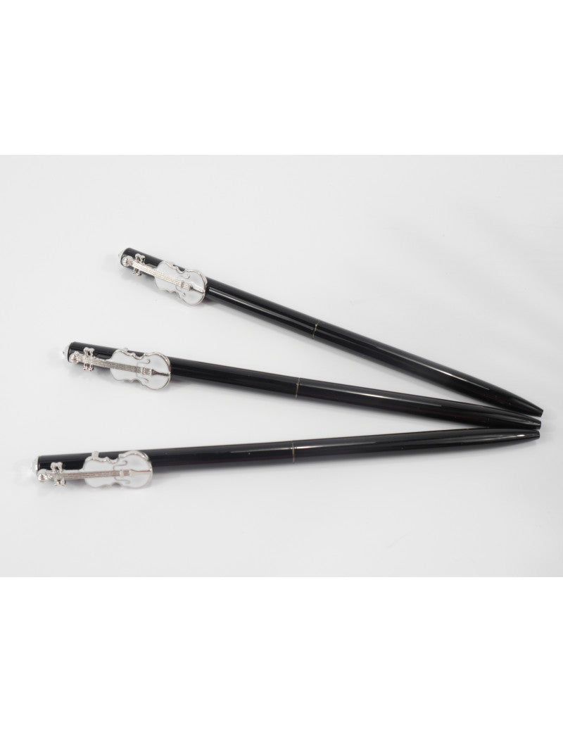 Black Pencil with a White Crystal Violin Charm
