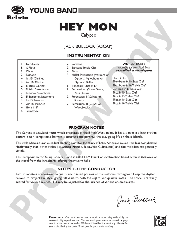 Hey Mon (Calypso) - Concert Band Conductor Score & Parts (Digital Download)