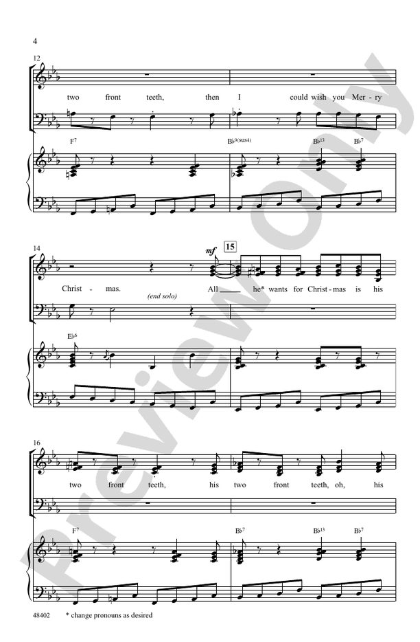 All I Want for Christmas Is My Two Front Teeth - SSAB Choral Octavo (Digital Download)