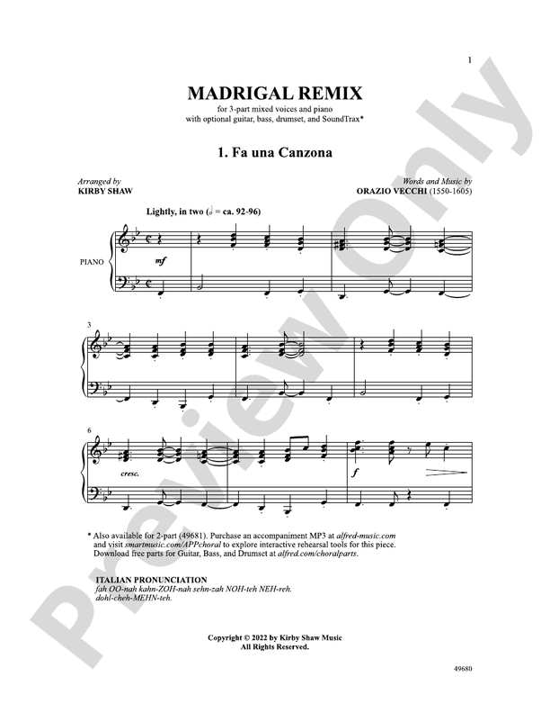 Madrigal Remix - 3 Part Mixed Choral Octavo (Digital Download)