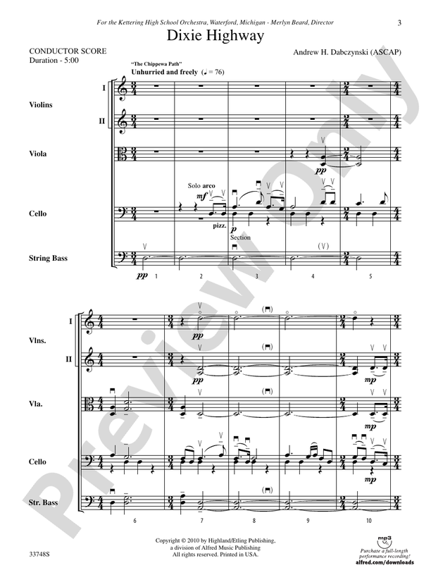 Dixie Highway – String Orchestra Conductor Score & Parts (Digital Download)