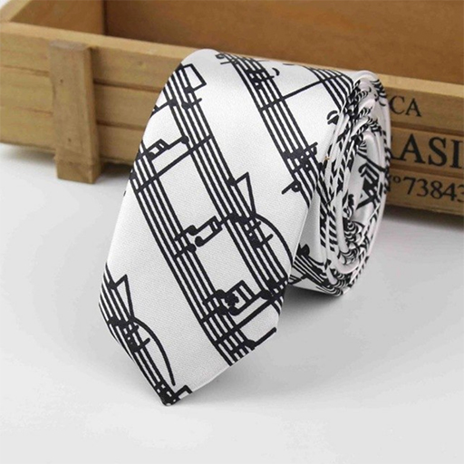 Music Neck Tie White with Black Manuscript