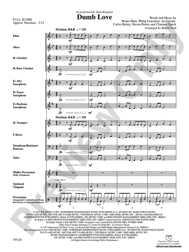 Dumb Love - Concert Band Conductor Score & Parts (Digital Download)