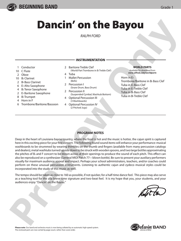 Dancin' on the Bayou - Concert Band Conductor Score & Parts (Digital Download)