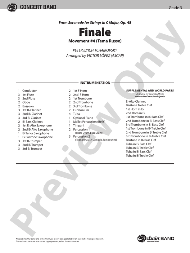 Finale (from Serenade for Strings in C Major, Op. 48, Movement #4 (Terma Russo)) - Concert Band Conductor Score & Parts (Digital Download)