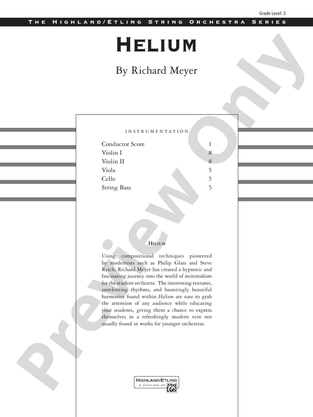 Helium – String Orchestra Conductor Score & Parts (Digital Download)