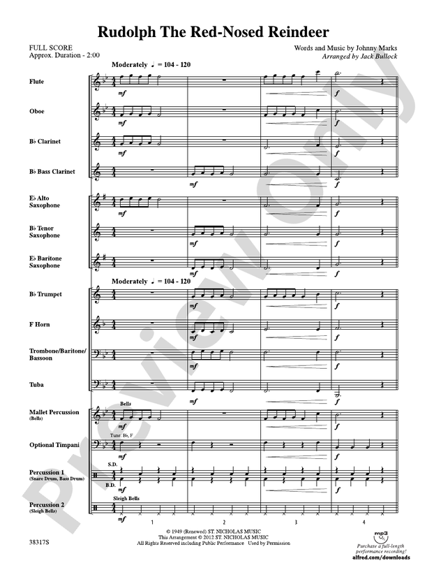 Rudolph the Red-Nosed Reindeer - Concert Band Conductor Score & Parts (Digital Download)