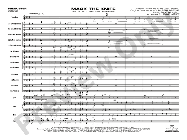Mack the Knife (Grade 3) – Jazz Ensemble Conductor Score & Parts (Digital Download)