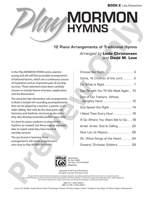 Play Mormon Hymns, Book 2: 12 Piano Arrangements of Traditional Hymns - Piano (Digital Download)