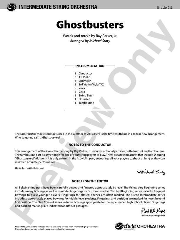 Ghostbusters - String Orchestra Conductor Score & Parts (Digital Download)