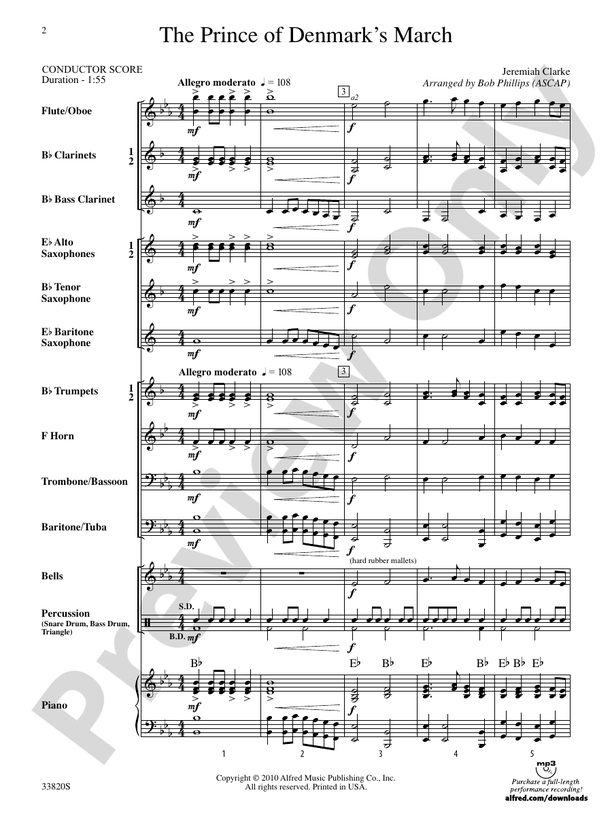 The Prince of Denmark's March - Concert Band Conductor Score & Parts (Digital Download)