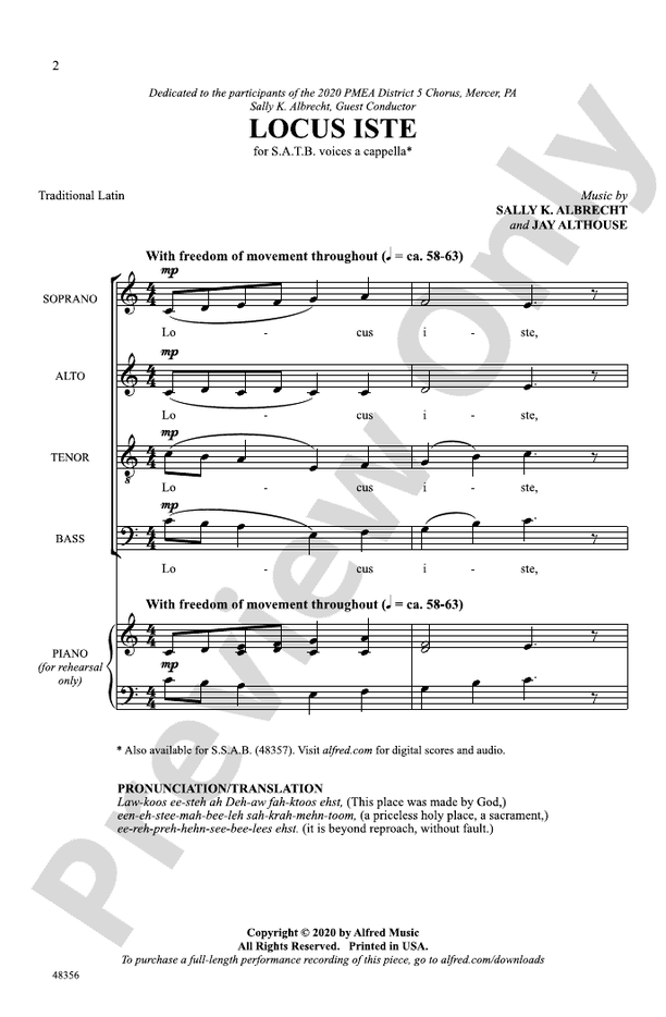 Locus Iste - Arr. Albrecht/Althouse – SATB a cappella Choral Octavo (Digital Download)