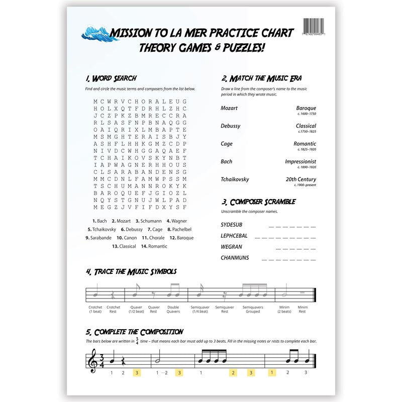 Mission to La Mer A3 Music Practice Chart by Musically Gifted