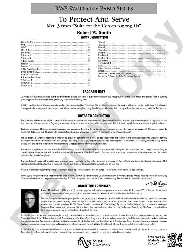 To Protect and Serve - Mvt. 3 from Suite for the Heroes Among Us - Concert Band Conductor Score & Parts (Digital Download)