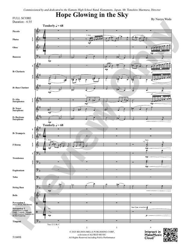 Hope Glowing in the Sky - Concert Band Conductor Score & Parts(Digital Download)