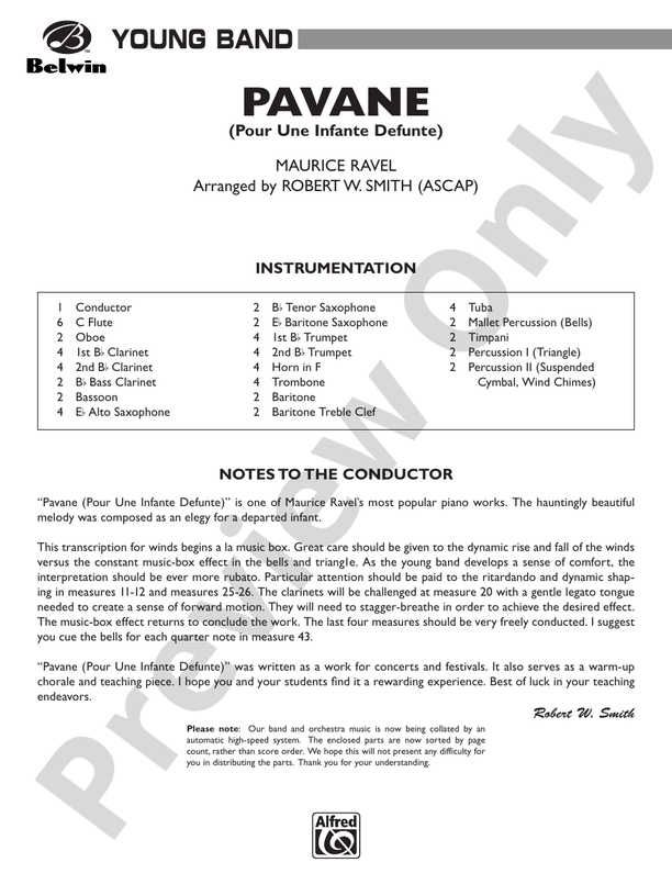 Pavane (Pour Une Infante Defunte) - Concert Band Conductor Score & Parts (Digital Download)