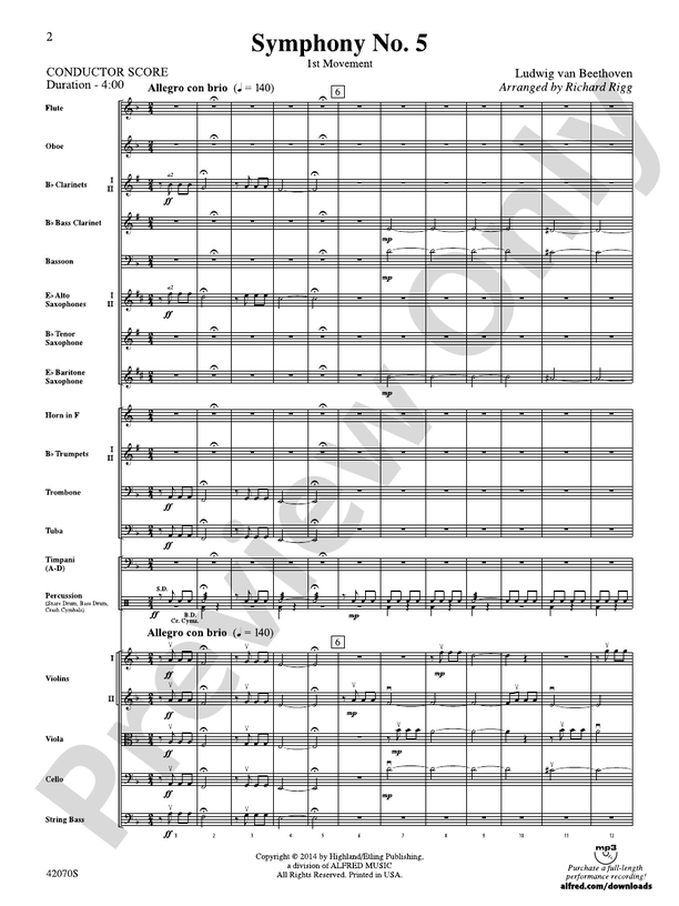 Symphony No. 5, 1st Movement – Full Orchestra Conductor Score & Parts (Digital Download)