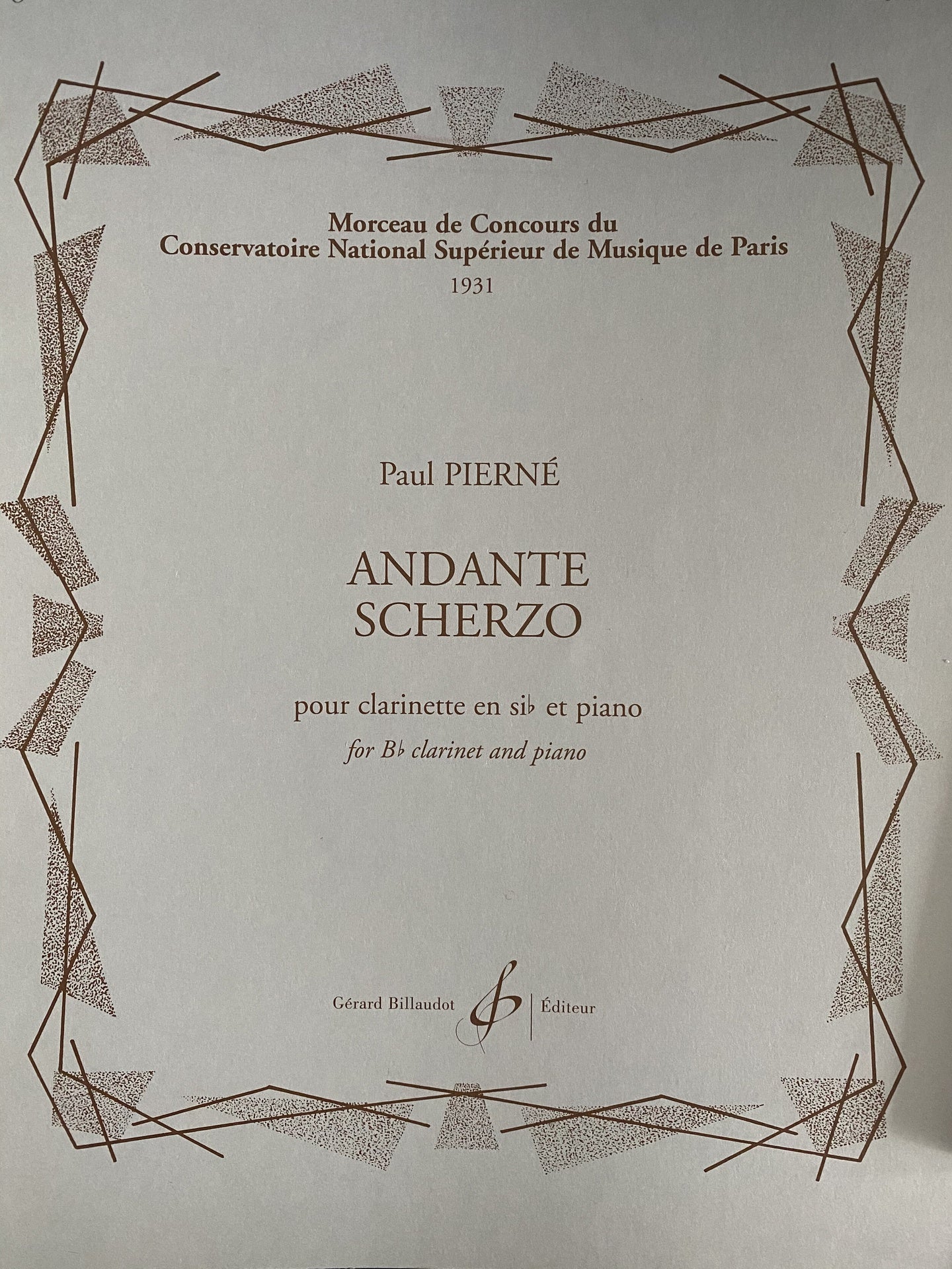 Pierne - Andante Scherzo - Clarinet/Piano Accompaniment Billaudot CC2421