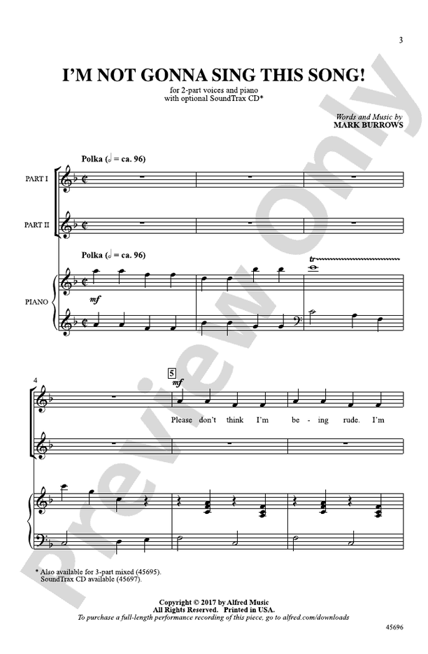 I'm Not Gonna Sing This Song! – 2-Part Choral Octavo (Digital Download)