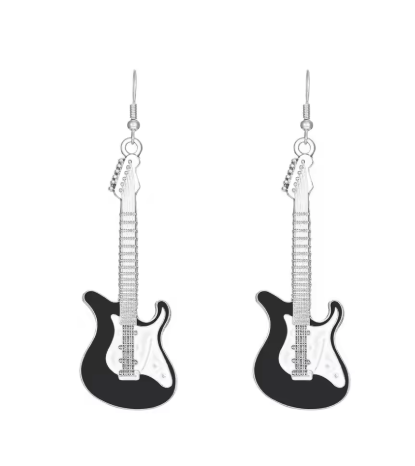 Black with White Trim Electric Guitar Earrings