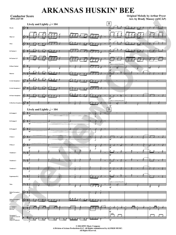 Arkansas Huskin' Bee - Concert Band Conductor Score & Parts(Digital Download)