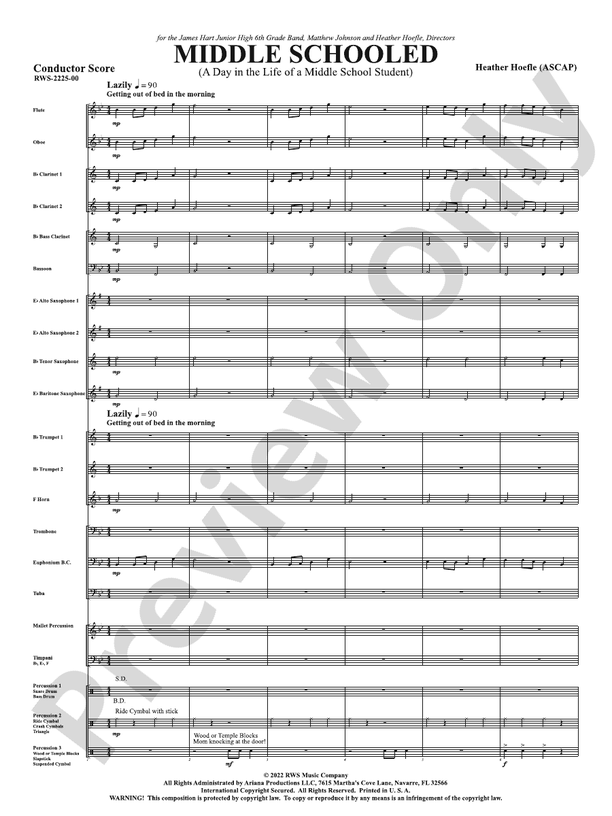 Middle Schooled - A Day in the Life of a Middle School Student - Concert Band Conductor Score & Parts(Digital Download)