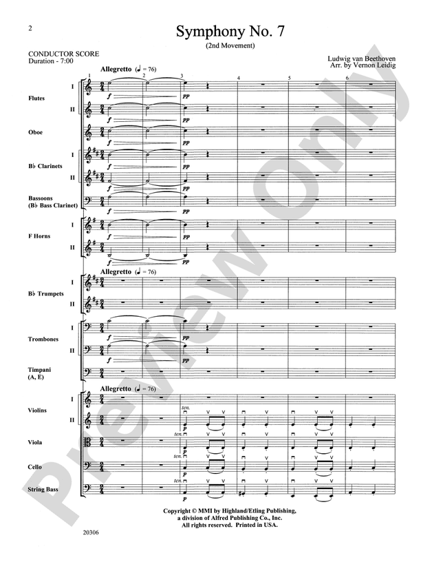 Symphony No. 7 (2nd Movement) – Full Orchestra Conductor Score & Parts (Digital Download)