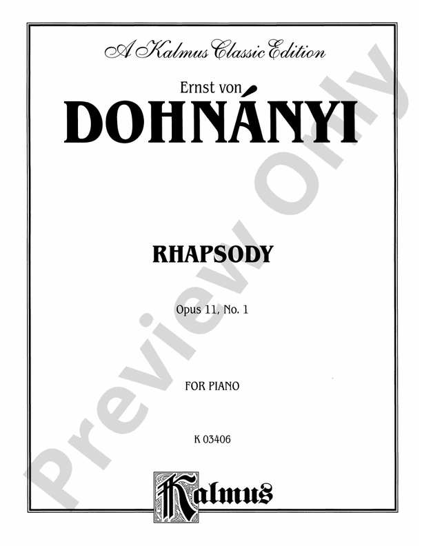 Dohnanyi - Rhapsody, Op. 11, No. 1 - Piano Solo (Digital Download)