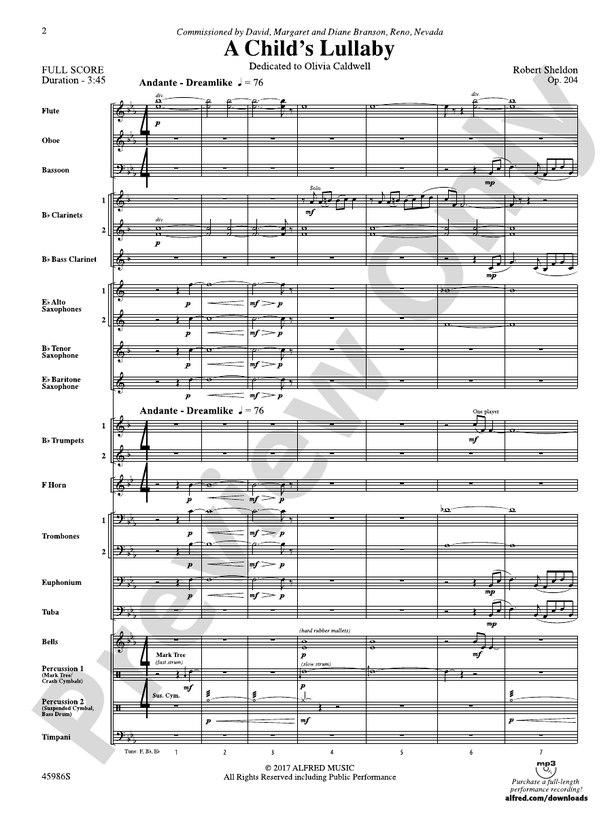 A Child's Lullaby - Concert Band Conductor Score & Parts (Digital Download)