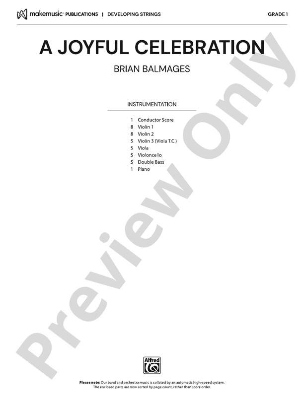 A Joyful Celebration - String Orchestra Conductor Score & Parts (Digital Download)