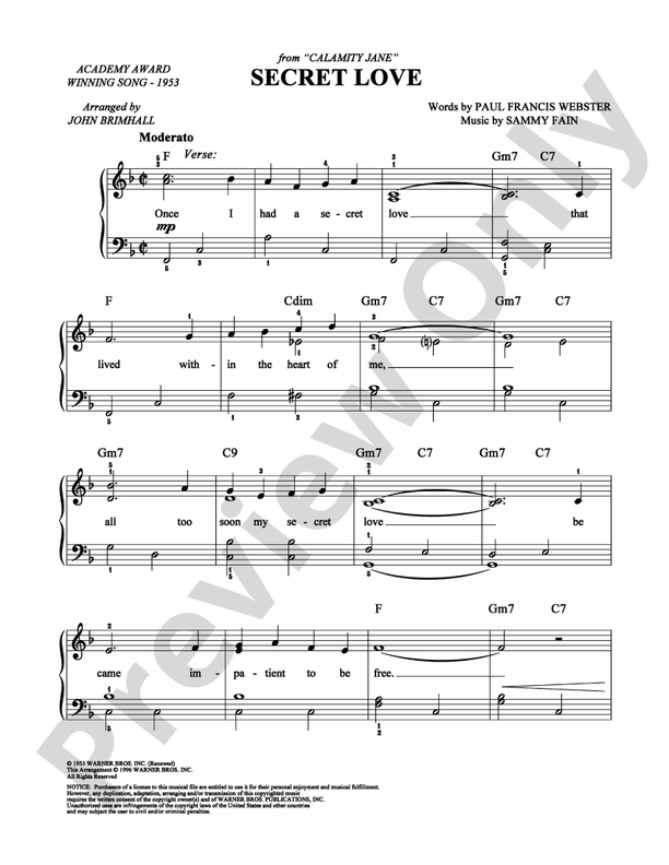 Secret Love - Arr. John Brimhall - Easy Piano (Digital Download)
