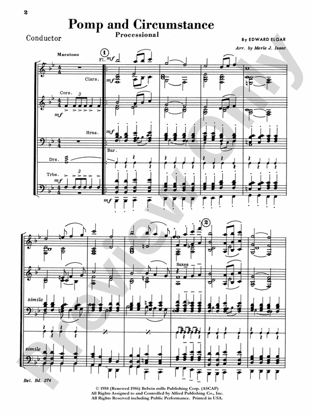 Pomp and Circumstance, Op. 39, No. 1 (Processional) - Concert Band Conductor Score & Parts (Digital Download)