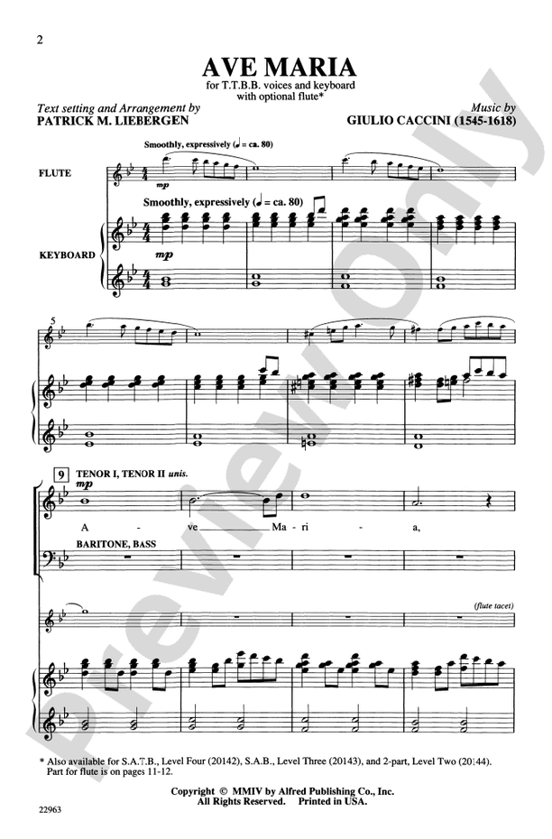 Ave Maria - Arr. Patrick M. Liebergen – TTBB Choral Octavo (Digital Download)