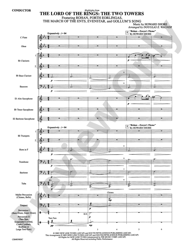 The Lord of the Rings: The Two Towers, Highlights from - Concert Band Conductor Score & Parts (Digital Download)