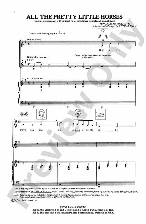 All the Pretty Little Horses - Unison (Manual Signs) Choral Octavo (Digital Download)