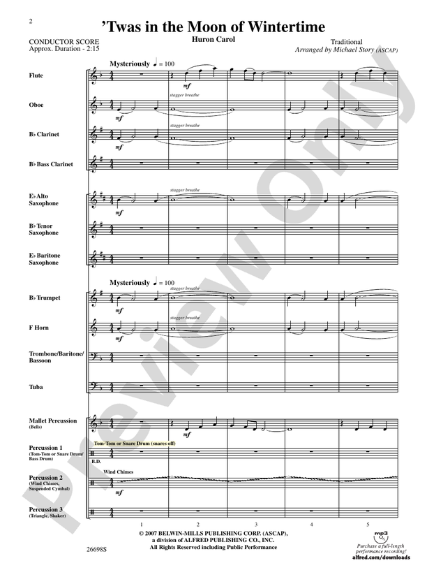 'Twas in the Moon of Wintertime - Concert Band Conductor Score & Parts (Digital Download)