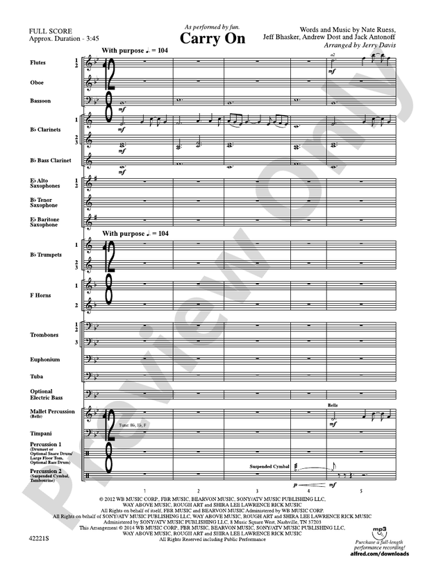 Carry On - Concert Band Conductor Score & Parts (Digital Download)