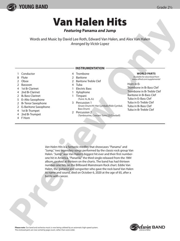 VAN HALEN HITS/PYB - Concert Band Conductor Score & Parts (Digital Download)