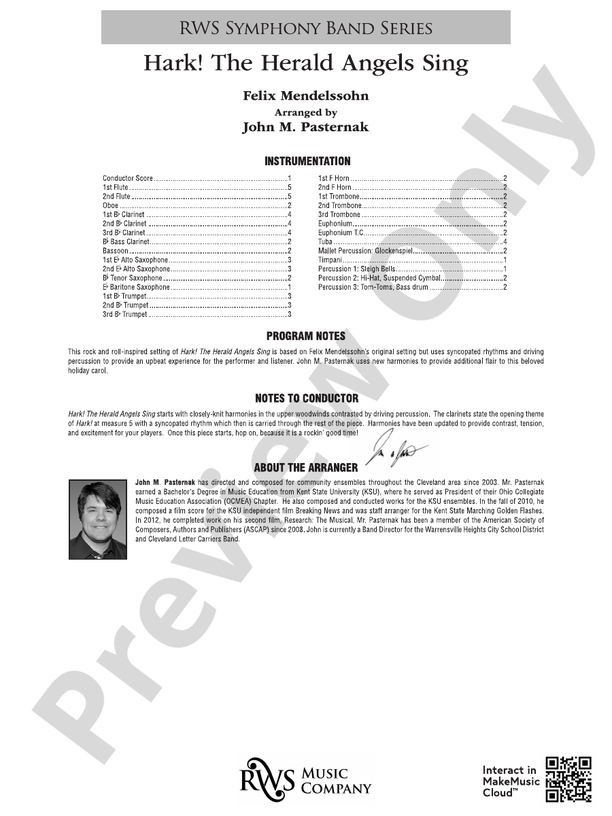 Hark! The Herald Angels Sing - Concert Band Conductor Score & Parts (Digital Download)