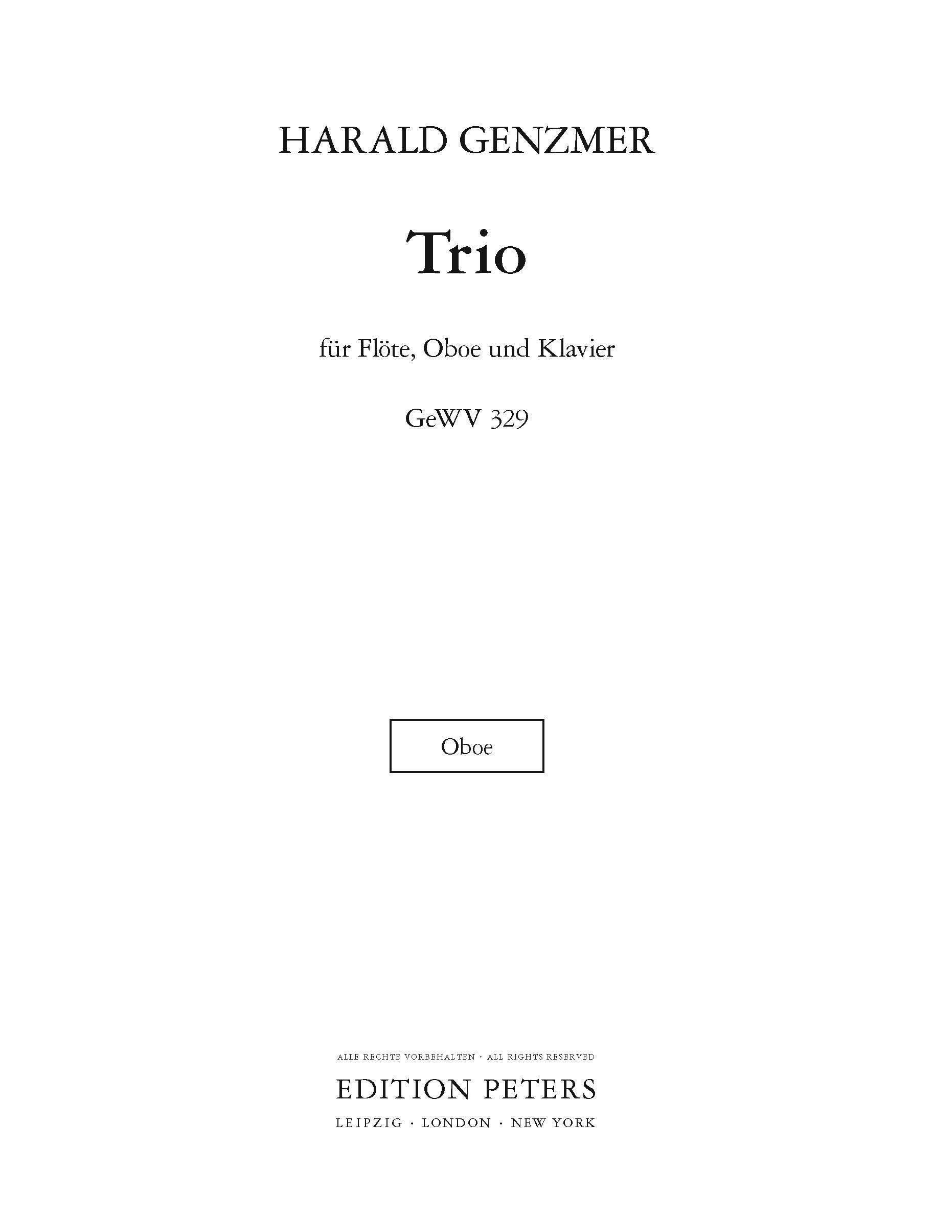 Trio für Flöte, Oboe and Klavier (EP11258) - Oboe Part (Digital Download)