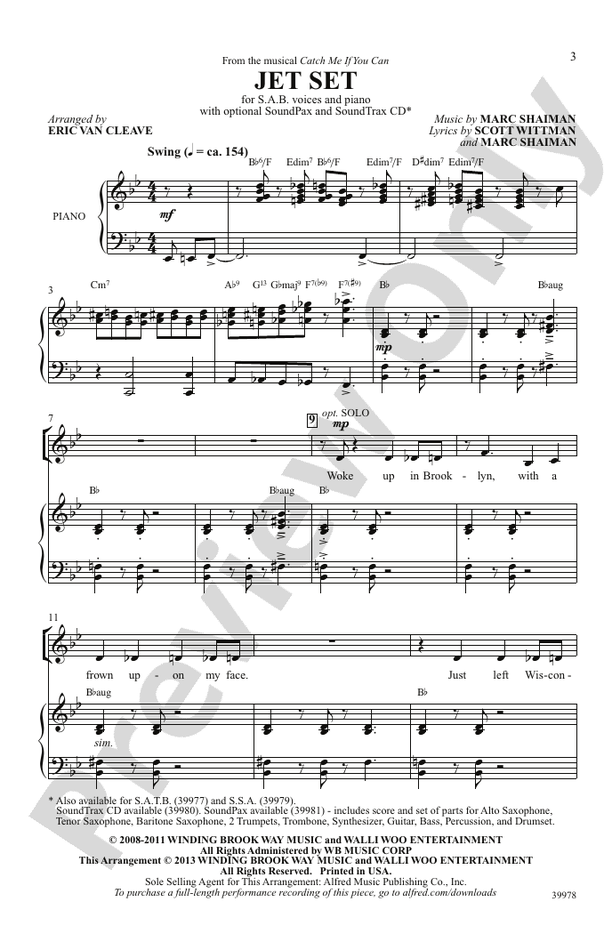 Jet Set (from the musical Catch Me If You Can) – 3 Part Mixed Choral Octavo (Digital Download)